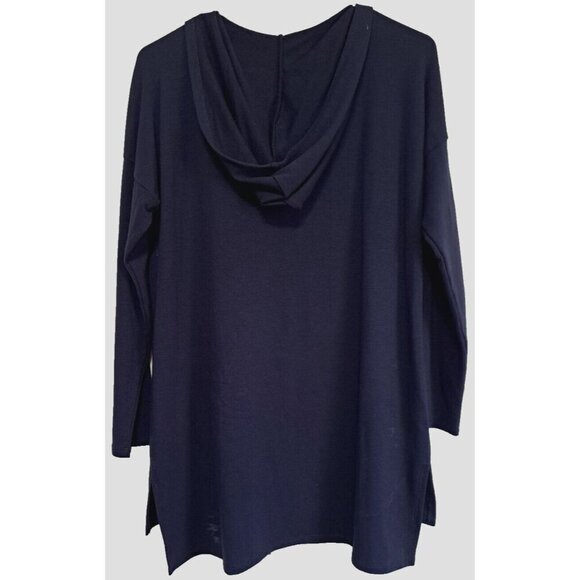 Soft Surroundings S Navy Blue Long Sleeve "Mills" Hoodie Kangaroo Pocket Tunic - Picture 4 of 7